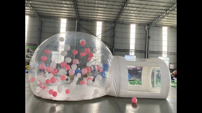 Bubble tent with large tunnel entrance in our factory